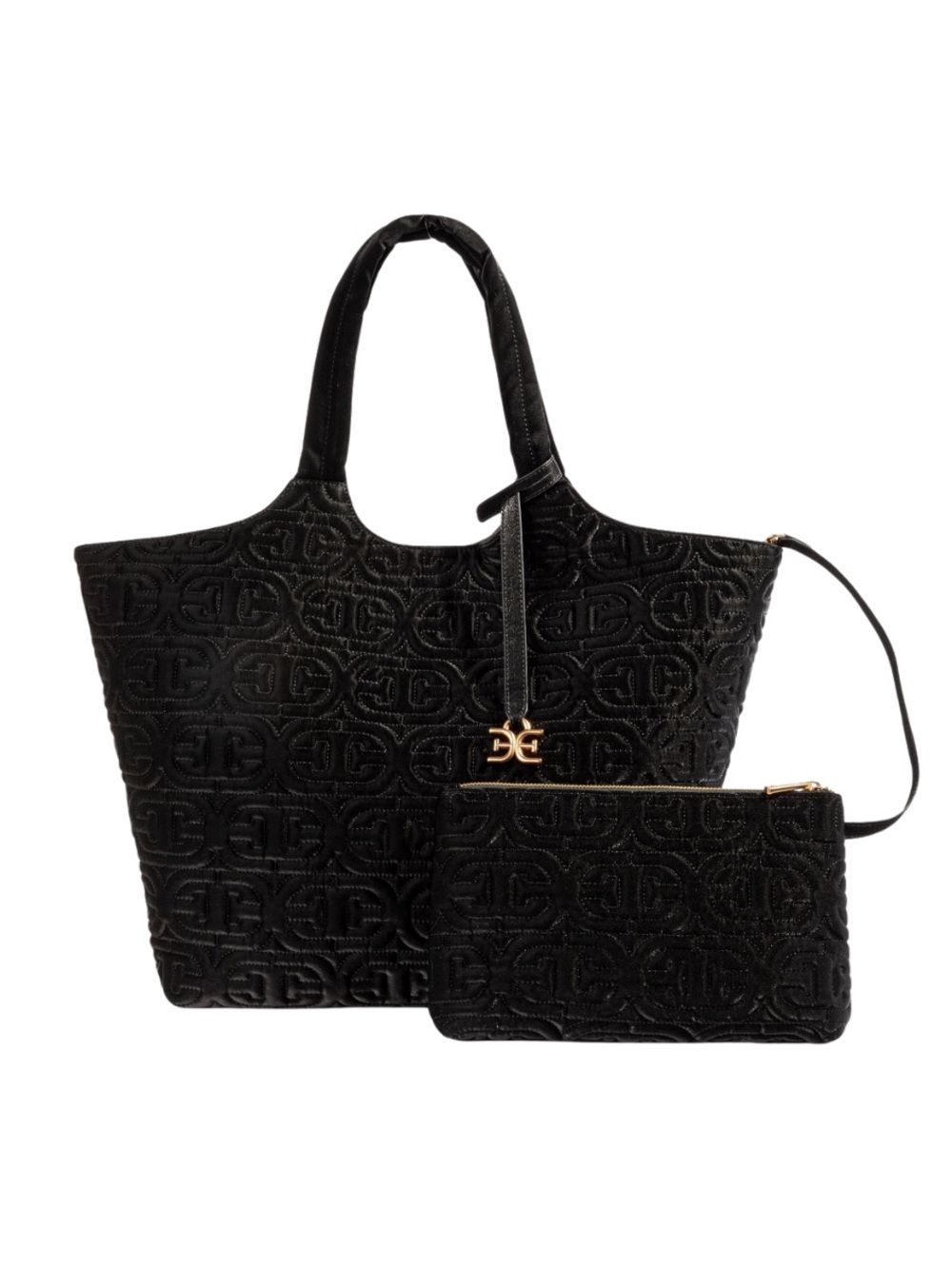 Sam Edelman Black Quilted Logo Tote with Matching Pouch